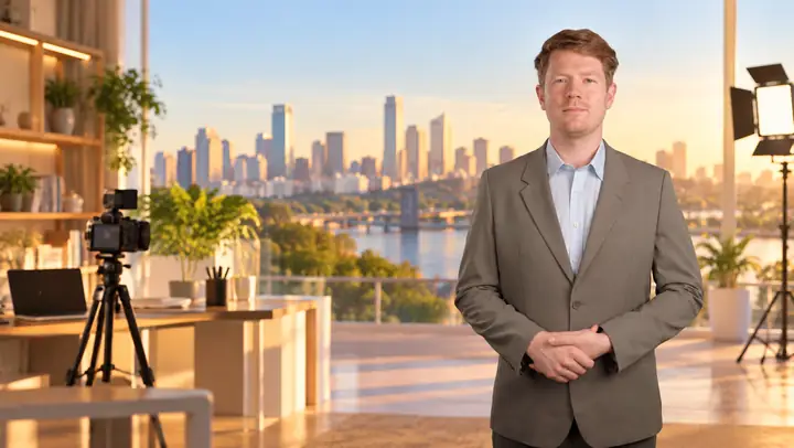A sales and lead-nurturing video template with a professional presenter.
