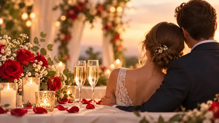 A warm celebratory video invitation template for a wedding anniversary.